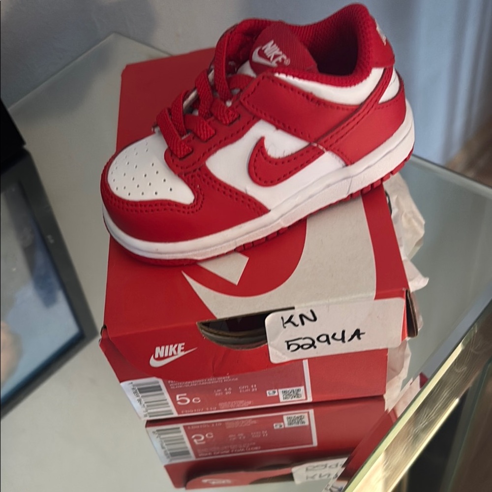 Nike Red and White Dunk Sneakers